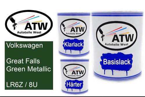 Volkswagen, Great Falls Green Metallic, LR6Z / 8U: 1L Lackdose + 1L Klarlack + 500ml Härter - Set, von ATW Autoteile West.